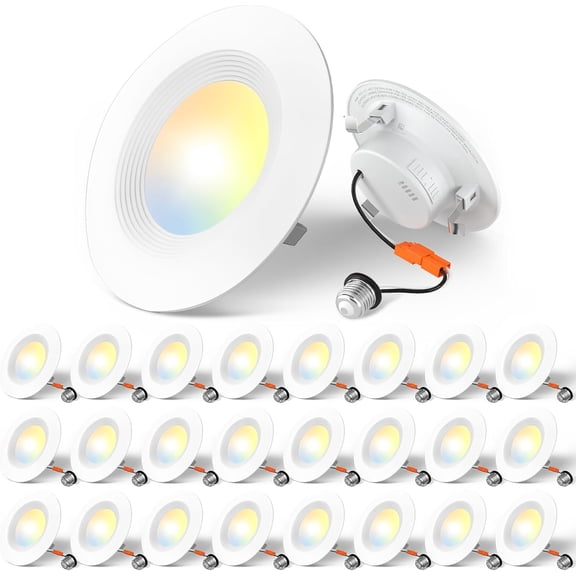 24 4 inch 5CCT Recessed Lighting, Dimmable, 8.5W=60W, 650LM, 2700K/3000K/4000K/5000K/6000K Selectable, Can Lights with Baffle Trim, IC Rated - ETL & FCC, White