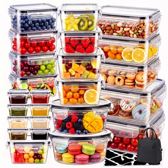 24/40/48-Piece Food Storage Container Set Includes (12/20/24 Containers + 12/20/24 Lids) — Refrigerator Storage Containers, Takeout Containers, Reusable, Snap-On Lids, Airtight Containers, Travel, Ou
