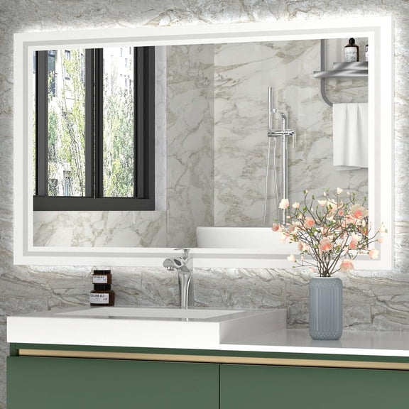 24 "× 40" LED lighting bathroom wall mounted vanity mirror - anti fog, touch, 10x magnification, adjustable color temperature, memory function