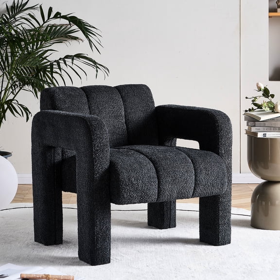 24.41 In. Wide Package Dark Grey Boucle Chair For Living Room Accent With Fiber Foam And Modern Look