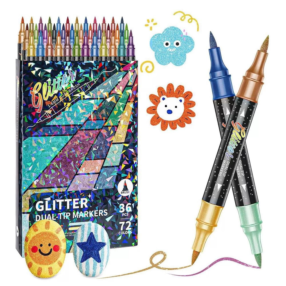 24/48/72/96 Colors Glitter Effect Brush Markers, 2026 New Glitter Dual Tip Markers, Professional Glitter Paint Pens Set for Adult Coloring Books, Journals, Card Making & DIY Crafts