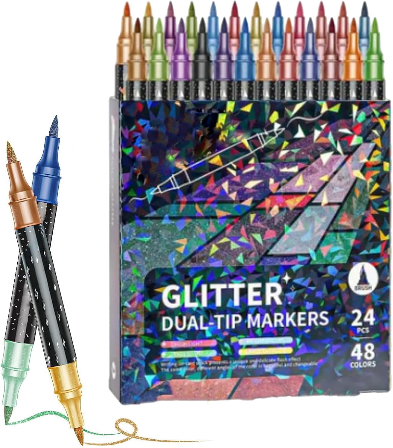 24/48/72/96 Colors Glitter Effect Brush Markers, Double Line Painting Pens, Outline Painting Markers with Vibrant Ink, Fun Creative Tool, For DIY Crafts, Greeting Cards, Doodling (48colors)