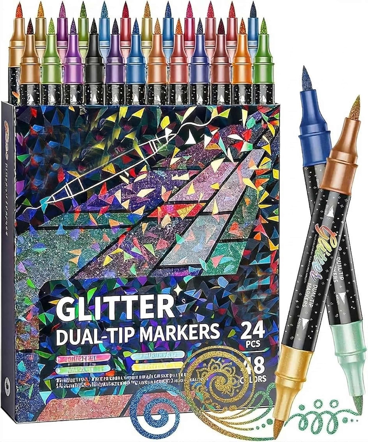 24/48/72/96 Colors Glitter Effect Brush Markers,Dual Tip Metallic Shimmer Pens Set,Quick-Drying Large Capacity 6mm Smooth No Clog Coloring,For Coloring, Scrapbooking & Card (48)