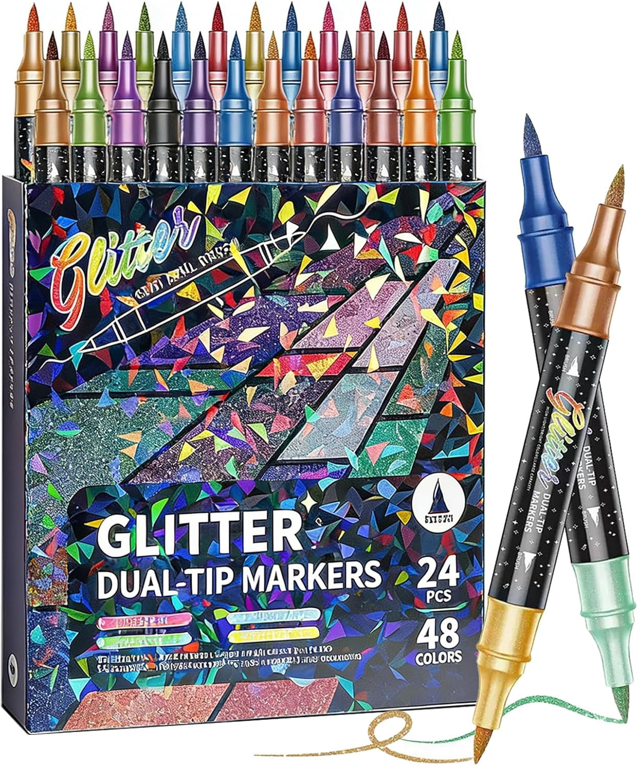 24/48/72/96 Colors Glitter Effect Brush Markers, Glitter Dual-tip Double Colours Shimmer Markers, 2-in-1 Quick-drying Large Capacity 6mm Soft Brush Tip Pen for Coloring