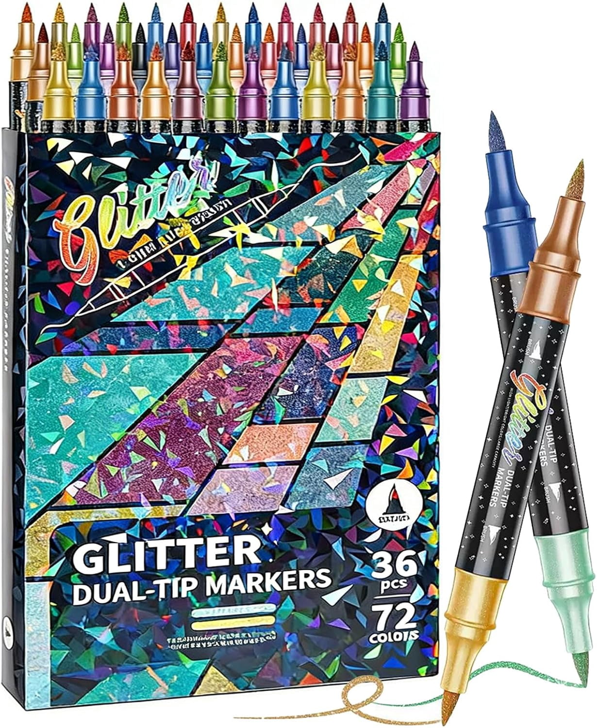 24/48/72/96 Colors Glitter Effect Brush Markers, Glitter Dual-tip Double Colours Shimmer Markers, 2-in-1 Quick-drying Large Capacity 6mm Soft Brush Tip Pen for Coloring