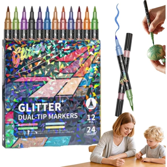 24/48/72/96 Colors Glitter Effect Brush Markers, Glitter Effect Brush Markers, Professional Glitter Paint Pens Set, For Coloring, Journals, Planners, Scrapbooking & Card Making (24Colors)