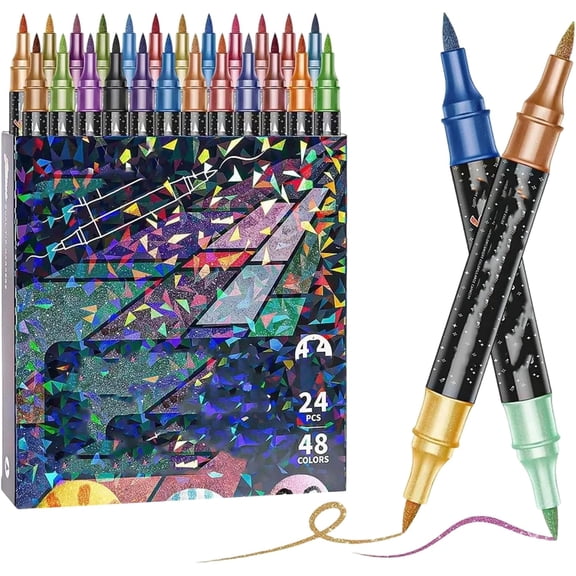 24/48/72/96 Colors Glitter Effect Brush Markers, Glitter Markers for Adults, Glitter Paint Pens for Cards, DIY Crafts, Doodle, Writing, Art Supplies Scrapbooking, For Easter (48colors)
