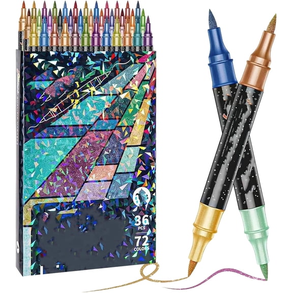 24/48/72/96 Colors Glitter Effect Brush Markers, Glitter Markers for Adults, Glitter Paint Pens for Cards, DIY Crafts, Doodle, Writing, Art Supplies Scrapbooking, For Easter (72colors)
