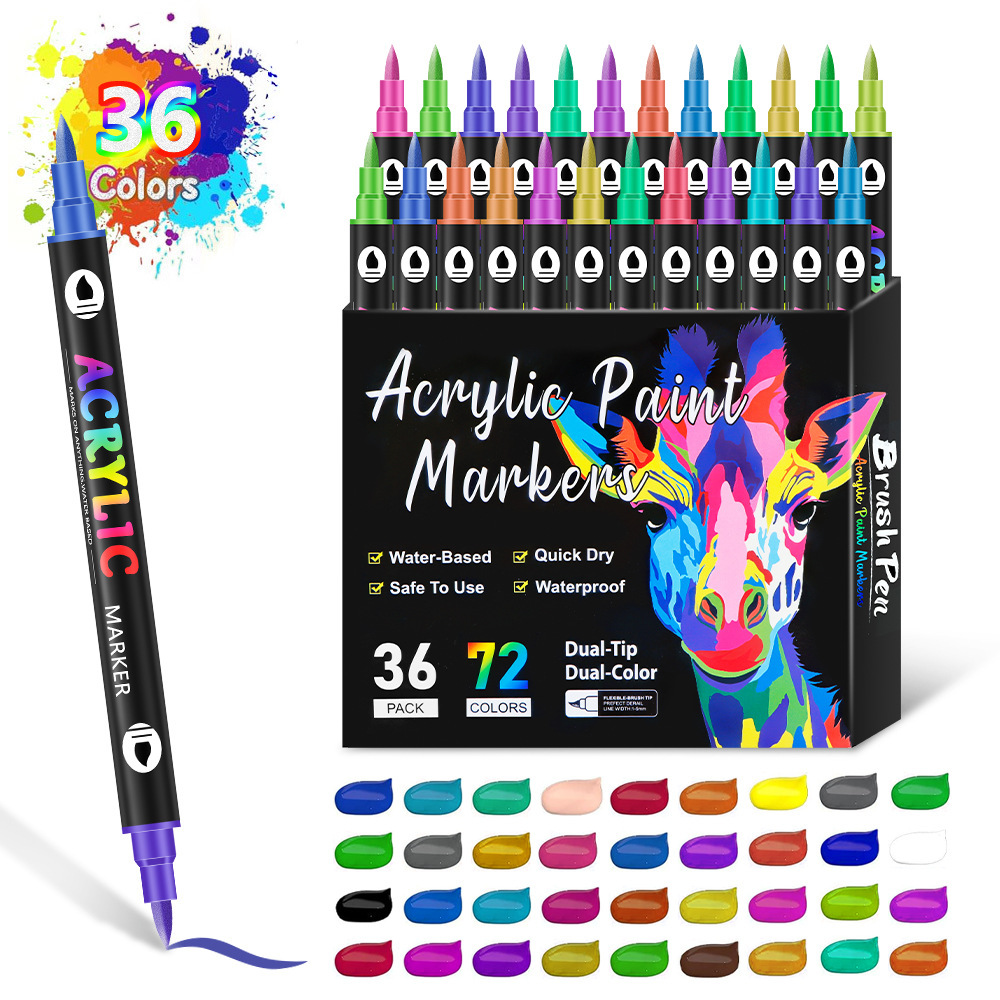 24/48/72 Colors Double Colors Nib Acrylic Markers, Paint Pens, Dual Color Art Markers Brush Pen Dual Tip for DIY Crafts