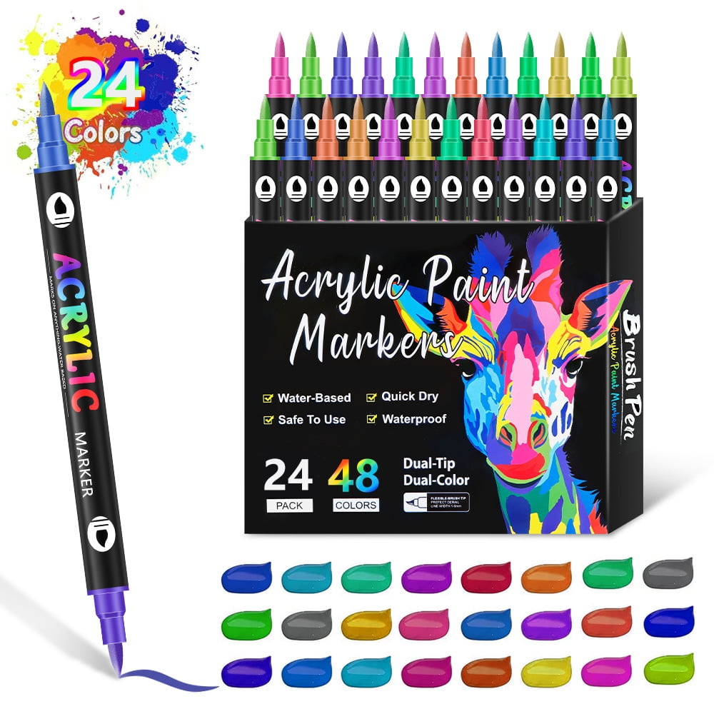 24/48/72 Colors Double Colors Nib Acrylic Markers, Paint Pens, Dual Color Art Markers Brush Pen Dual Tip for DIY Crafts