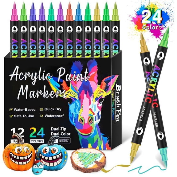 24/48/72 Dual Tip Acrylic Paint Markers Pens Set,Double Ended Drawing Art Pens For Rock,Ceramic,Wood,Canvas,Plastic,Glass,Stone,DIY Crafts Gift.Easter gifts, egg decorations