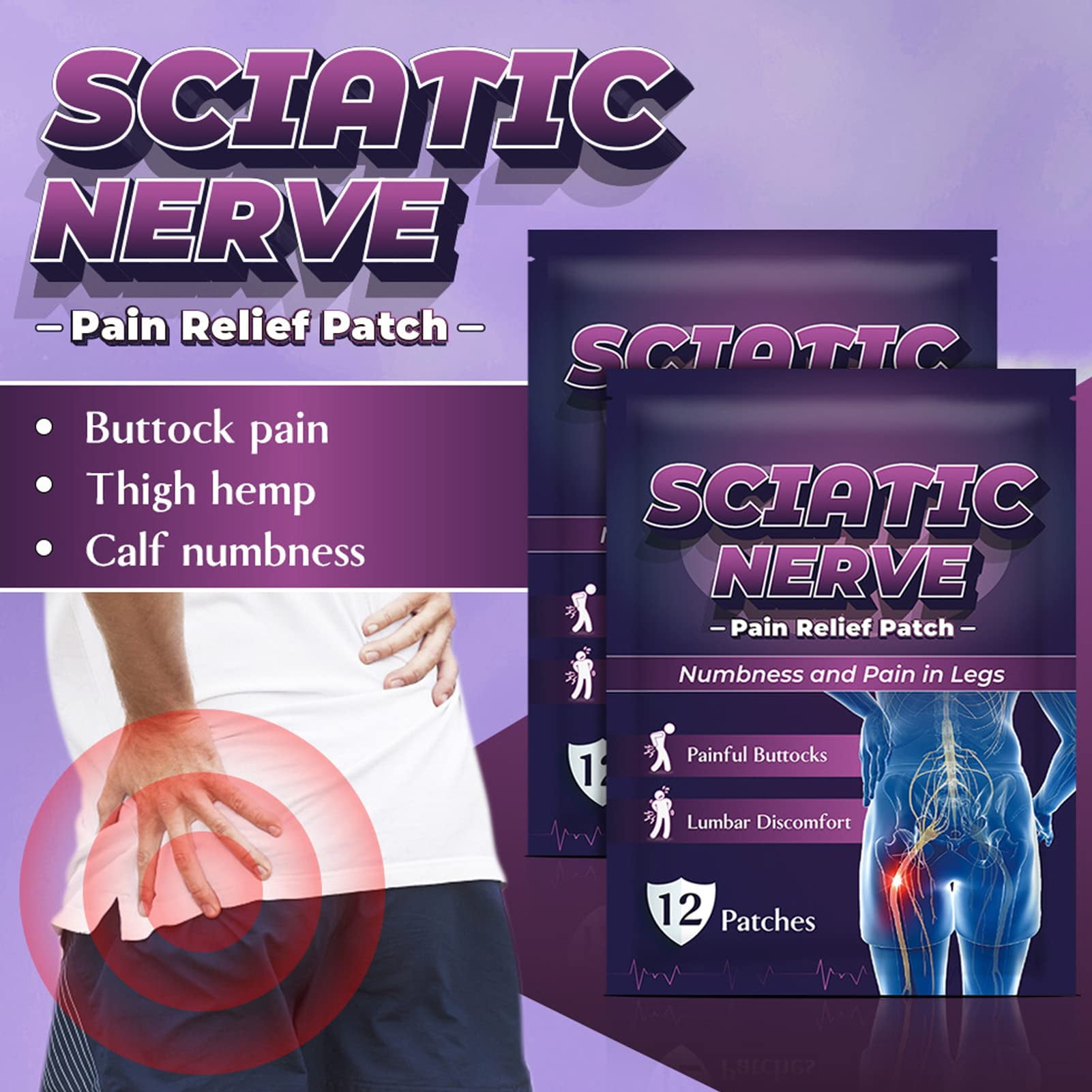 24/48/72PCS Sciatic Nerve Pain Relief Patch, Chinese Herbal Traditional