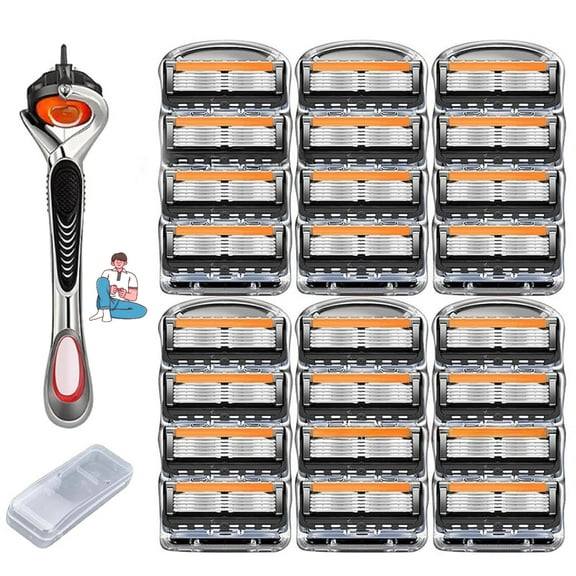 24/48-Piece Men's Razor Blade Replacement Set With Free Handle - Ultra Sharp Stainless Steel Blades For Smooth Shaving, Ultra Sharp Stainless Steel Blades, For Face Head Body Shaving (24 PCS)