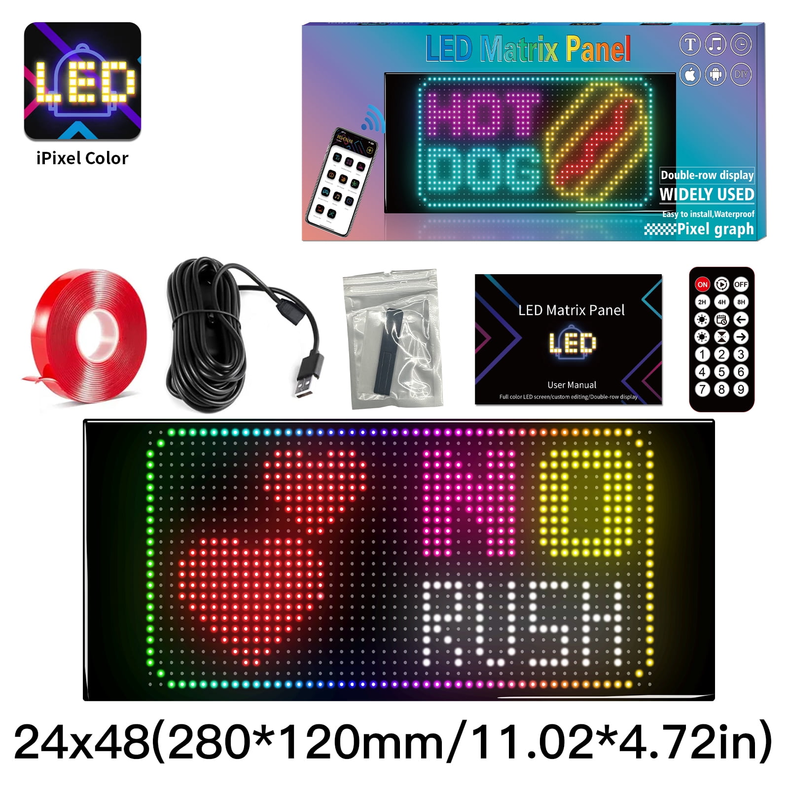 24×48 RGB LED Matrix Panel - APP & Remote Controlled Pixel Art Display ...