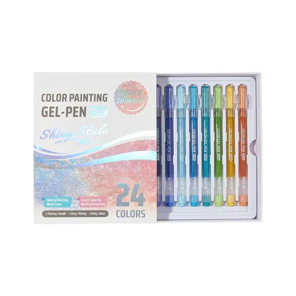24/48 Shade Shimmer Gel Pen Set for Journal Writing Drawing and Study Marking with Slide Out Tray Box Format for Desks