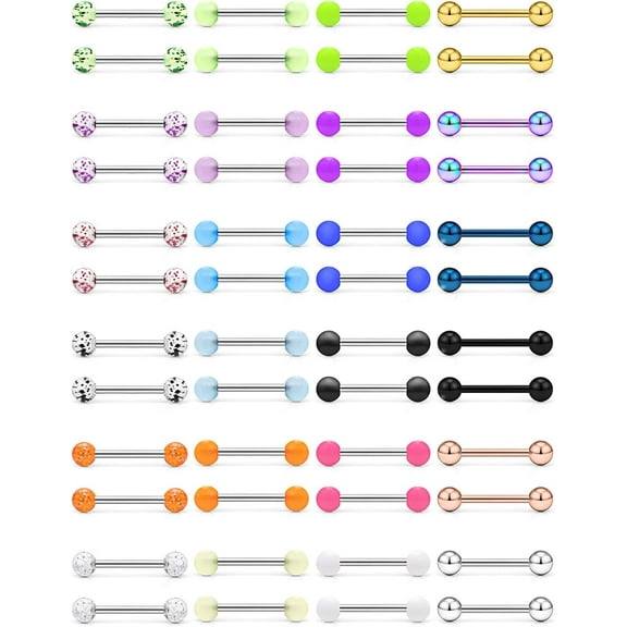 24-48PCS 16G Nipple Rings Straight Barbells Surgical Steel Tongue Rings Nipplerings Body Piercing Jewelry for Women Men 14-22MM 48pcs