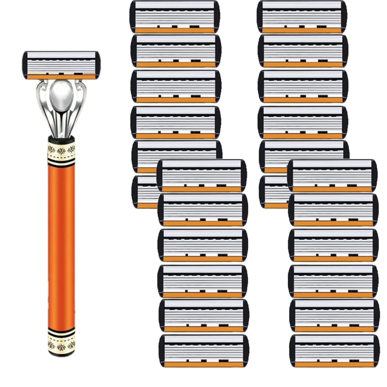 24/48PCS Men's Razor Blade Replacement with Handle, 6-Blade Razor Refills Cartridge Set for Face & Head Shaving, Ultra Sharp Men's Grooming Kit (48 Refills + 2 Handle)
