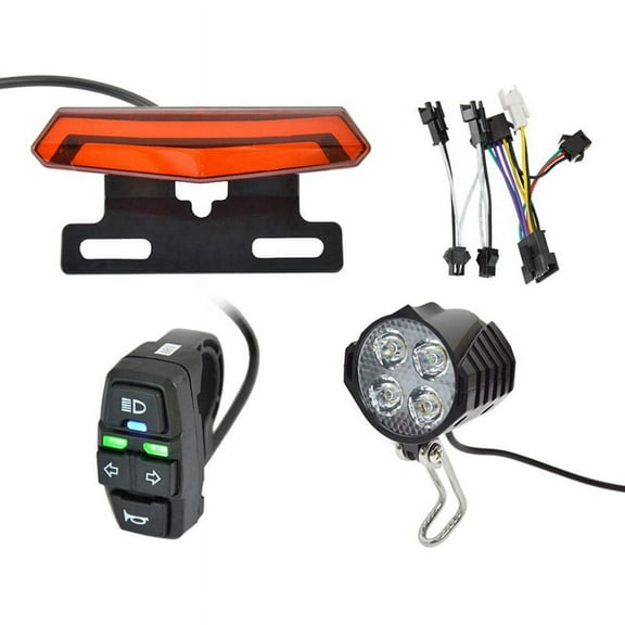 24-48V Multifunctional E-Bike Headlight Turn Signal Rear Light with Switch S M Plug forEbike Accessories,1 set (e-bike headlight +turn signal rear light +switch ),black