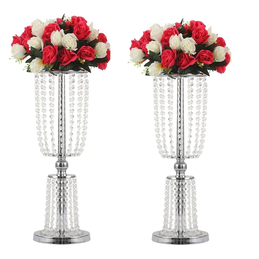 24.4in Silver Vases for Centerpieces, 2Pcs Metal Wedding Flower Stand