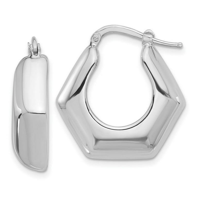 Hexagon Hoop Earrings Rhodium on Sterling Silver Hexagon Hoop Earrings Rhodium on Sterling Silver