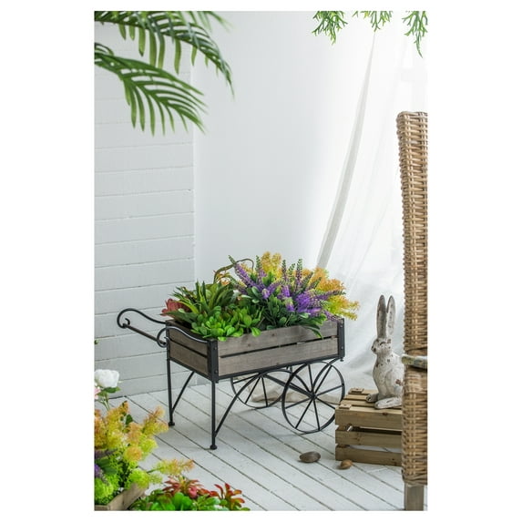 24.4x12.6x15.4" Rustic Black Trolley Cart Plant Stand, Planter