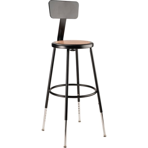 National Public Seating Height Adjustable Stool with Back and Round Hardboard Seat