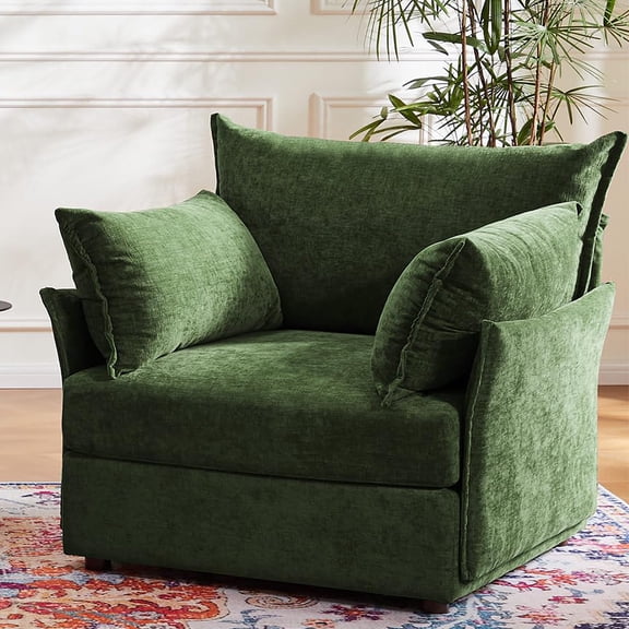 JULY'S SONG 24.5" Deep Seat Accent Chair, Modern Sofa Chairs in Living Room, Upholstered Oversized Chair with Detachable Cover & Removable Backrest, Green Set of 1