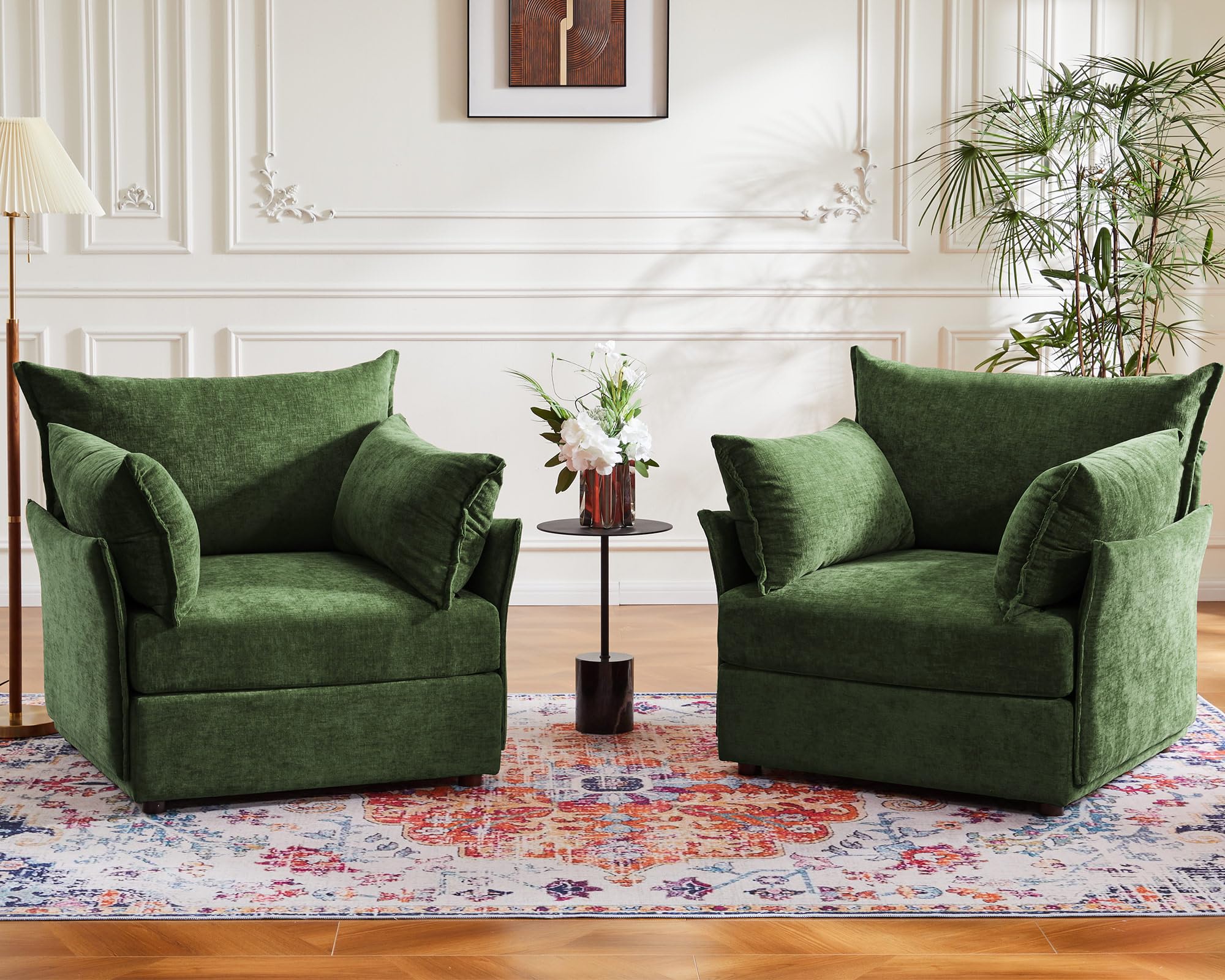 JULY'S SONG 24.5" Deep Seat Accent Chair, Modern Sofa Chairs in Living Room, Upholstered Oversized Chair with Detachable Cover & Removable Backrest, Green Set of 2