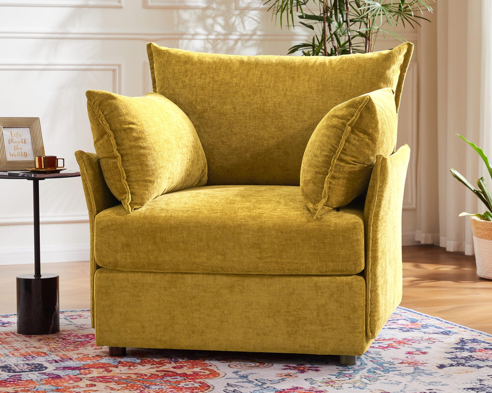 24.5" Deep Seat Accent Chair with 2 Armrest Pillows, Upholstered Modern ...