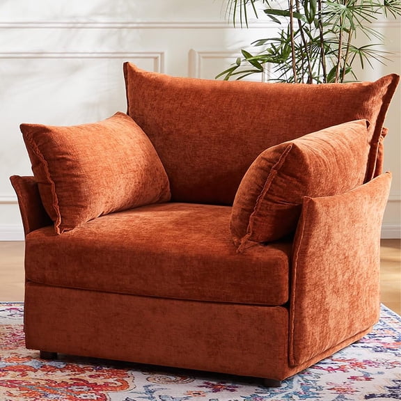 JULY'S SONG 24.5" Deep Seat Accent Chair, Modern Sofa Chairs in Living Room, Upholstered Oversized Chair with Detachable Cover & Removable Backrest, Terracotta Set of 1