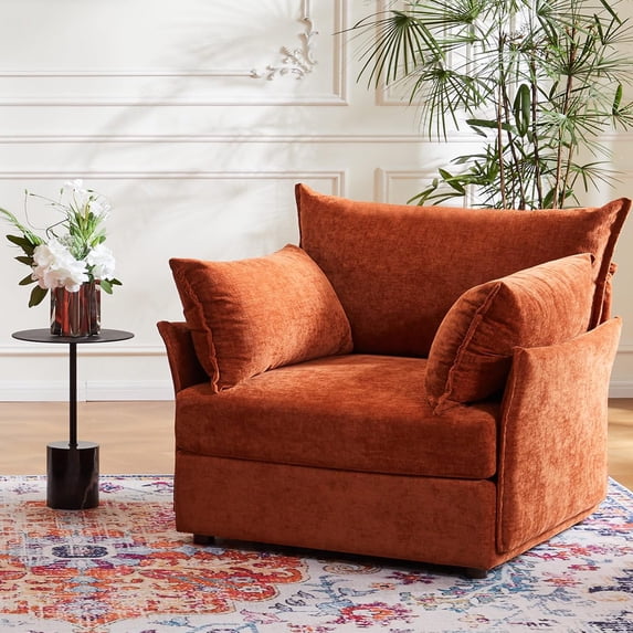 JULY'S SONG 24.5" Deep Seat Accent Chair, Modern Sofa Chairs in Living Room, Upholstered Oversized Chair with Detachable Cover & Removable Backrest, Terracotta