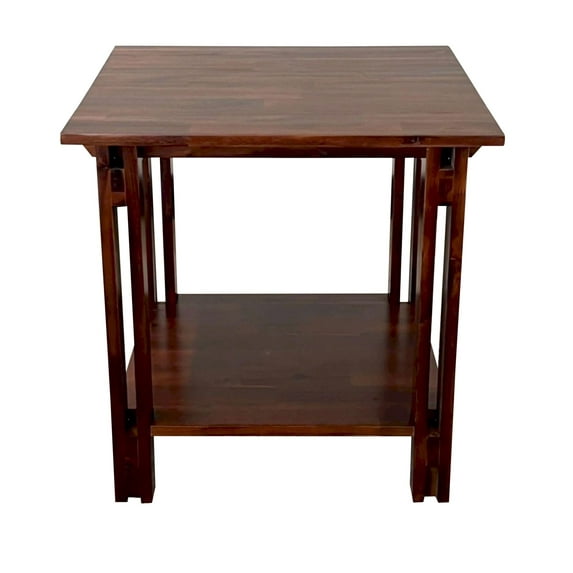 24.5"H, Acacia Wood 4 Leg Architectural Square End Table, Mahogany