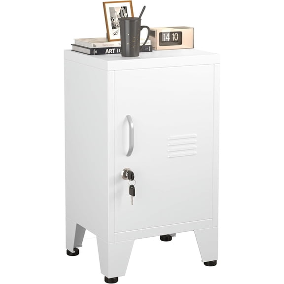 JESIN 24.5"h metal lockable locker with single door, adjustable shelf & feet, white steel storage unit for home office school gym staff