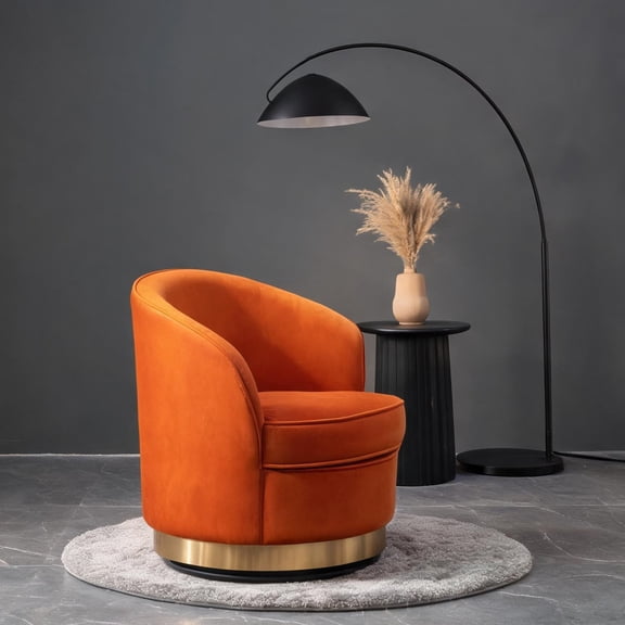 24.5-Inch Round Swivel Chair Contemporary Velvet Orange-Toned Accent Seating