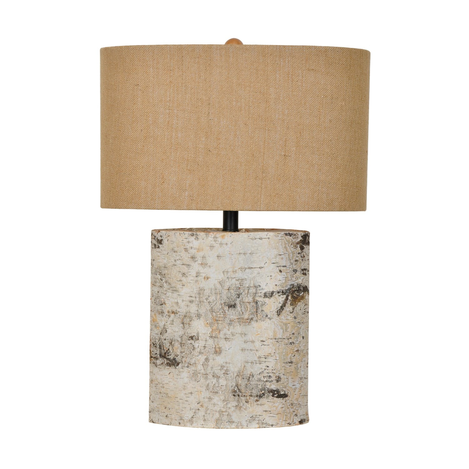 Antique White Birch Wood Table Lamp with Burlap Shade