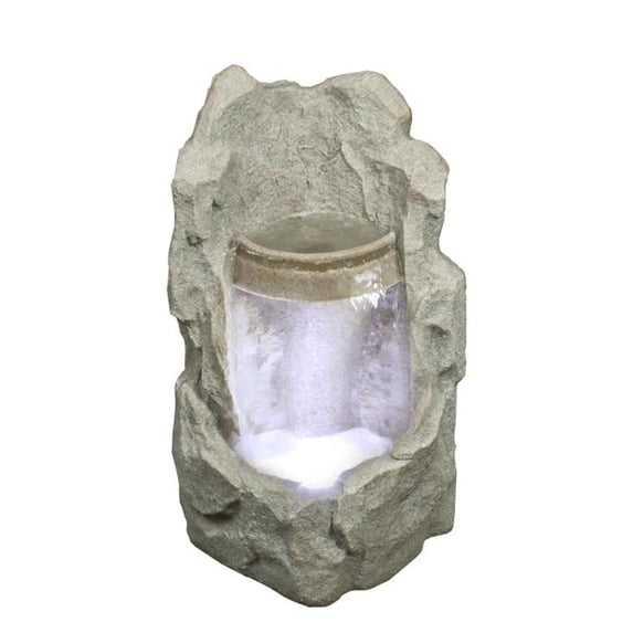 24.5" LED Lighted Brown Raised Stone Basin Spring Outdoor Garden Water Fountain