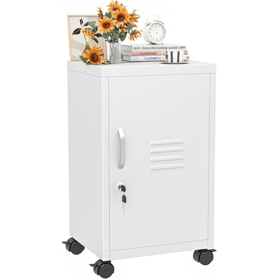 24.5" Small Metal Storage Lockers Cabinet for Employees with Wheels,White Rolling File Storage Locker Cabinets with Lockable Door and Adjustable Shelf, Bedroom Steel Cabinet for School,Home Office