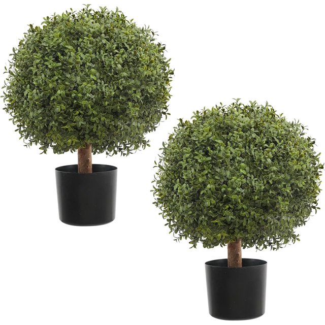 24.5''T Artificial Boxwood Ball Topiary Tree, Set of 2 Bushes Potted
