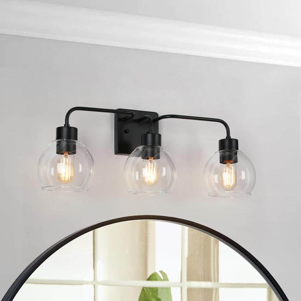 24.5 in. 3-Light Matte Black Bathroom Vanity Light Industrial and ...