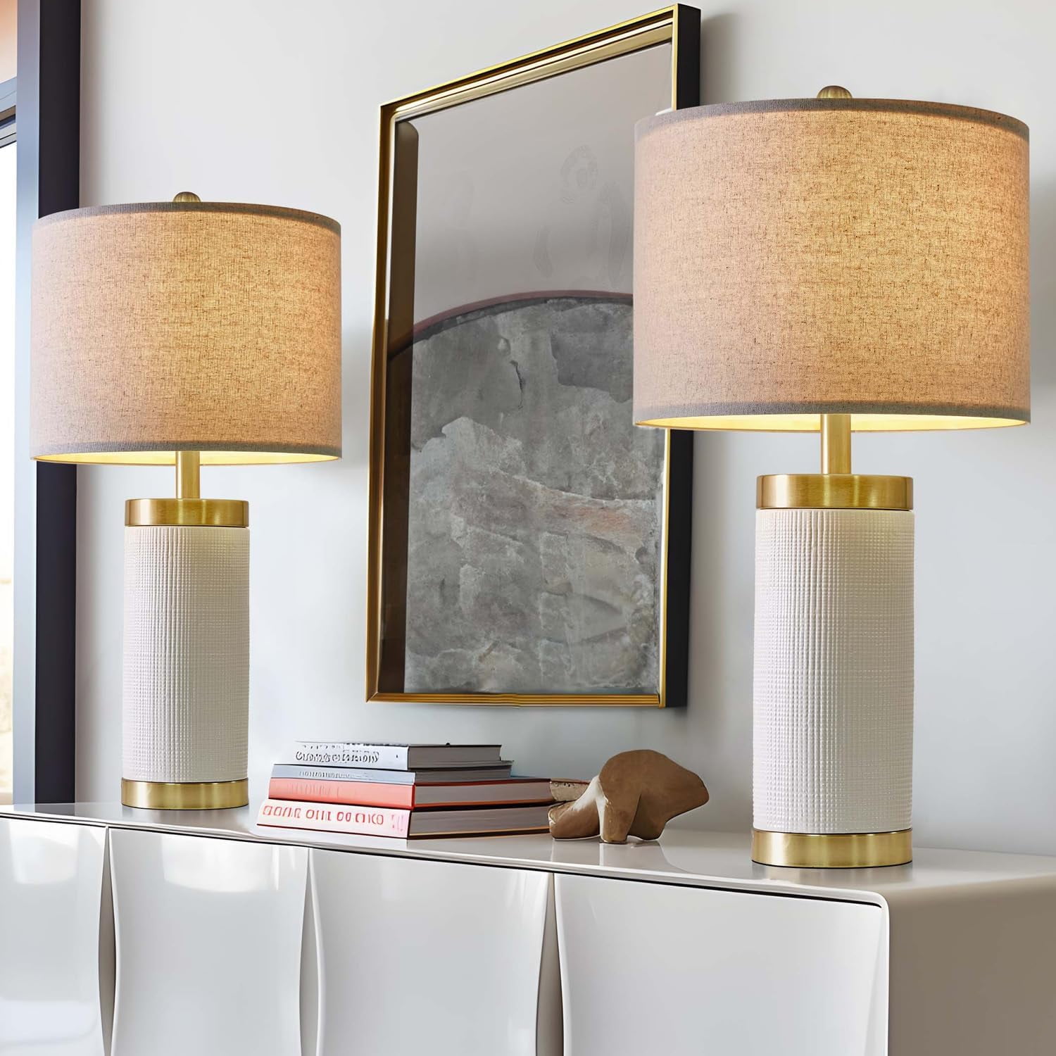 Picture of 24.5 inches Modern Ceramic Bedside Lamp Set of 2 for Bedroom Decor ...