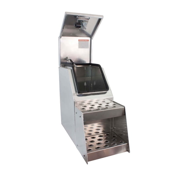 24.5"x28.4"x12" Aluminum Side Mount Semi Truck Tool Box with Saddle Step Open Wide Design & T-Handle Latch Lock - Heavy Duty Weather Tight Step Tool Box for Flatbed Trailer