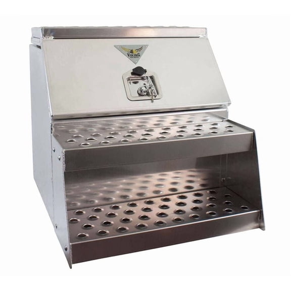 24.5"x28.4"x24" Aluminum Side Mount Semi Truck Tool Box with Saddle Step Open Wide Design & T-Handle Latch Lock - Heavy Duty Weather Tight Step Tool Box for Flatbed Trailer