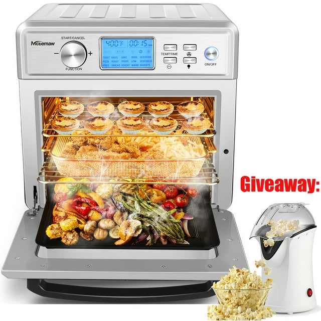 24.5QT 1700W Air Fryer, 16-in-1 Air Fryer Oven, Electric Air Fryer Toaster Oven, Presets for Baking, with LED Display & Temperature/Time Dial, Roaster, Broiler, Rotisserie（Gift Popcorn Machine）