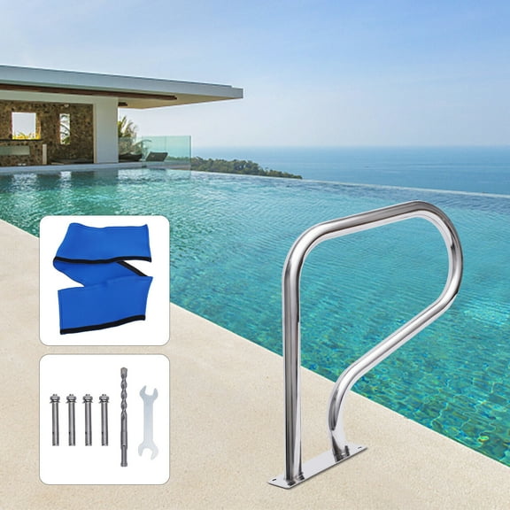 24.5cm Swimming Pool Hand Rail Stainless Steel Ladder Handrail Stair w/ Base Swimming Pool Security Steps Handrail Yard Garden Outdoor Pool Ladders Hand Rail 304 Stainless Steel Swimming Pool