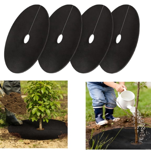 24.5in Non-Woven Tree Mulch Ring, 4-Pack Weed Barrier Mat for Landscape Weed Control, Inhibit Weed Growth & Protect Plant Roots