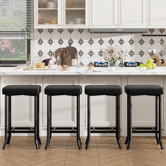 24.6 Inch Bar Stools, Set of 4 Bar Chairs, Premium Faux Leather Barstools with Irregular Legs, Compact Counter Stools for Small Spaces, for Kitchen, Dining Room, Cafe, Easy Assembly, Black