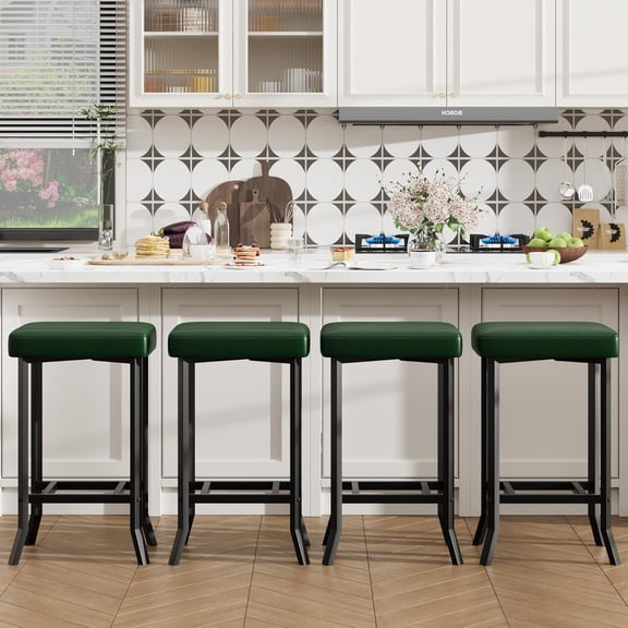 24.6 Inch Bar Stools, Set of 4 Bar Chairs, Premium Faux Leather Barstools with Irregular Legs, Compact Counter Stools for Small Spaces, for Kitchen, Dining Room, Cafe, Easy Assembly, Green