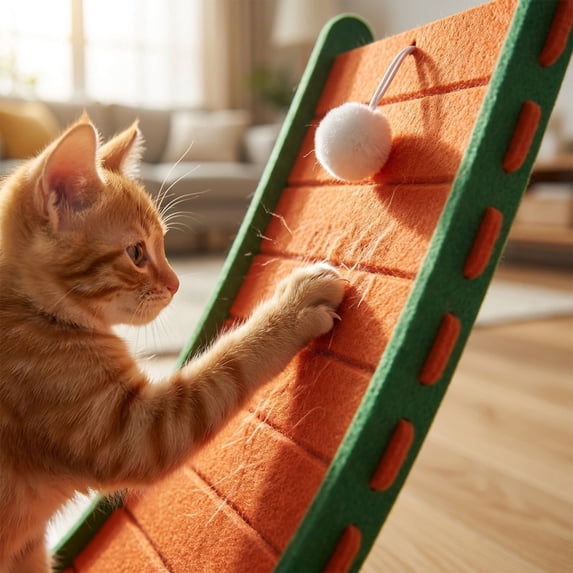 L-Shaped Vertical Cat Scratcher & Bed Combo, Durable Lint-Free Felt Cat Scratching Board With Hanging Ball Toy For Kittens & Cats, Interactive Claw