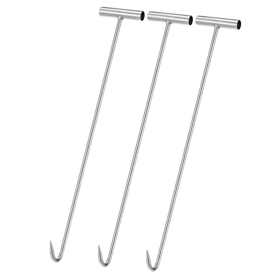 24"(600mm) T-Handle Meat Boning Hook, Galvanized T Hooks for Butcher 3Pack