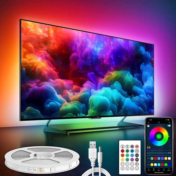24.6FT TV Backlight, LED Strip Lights Support Music Sync RGB Color Changing for 70"-120" TV, Monitor, Bedroom, Living Room, Gaming Room Decor